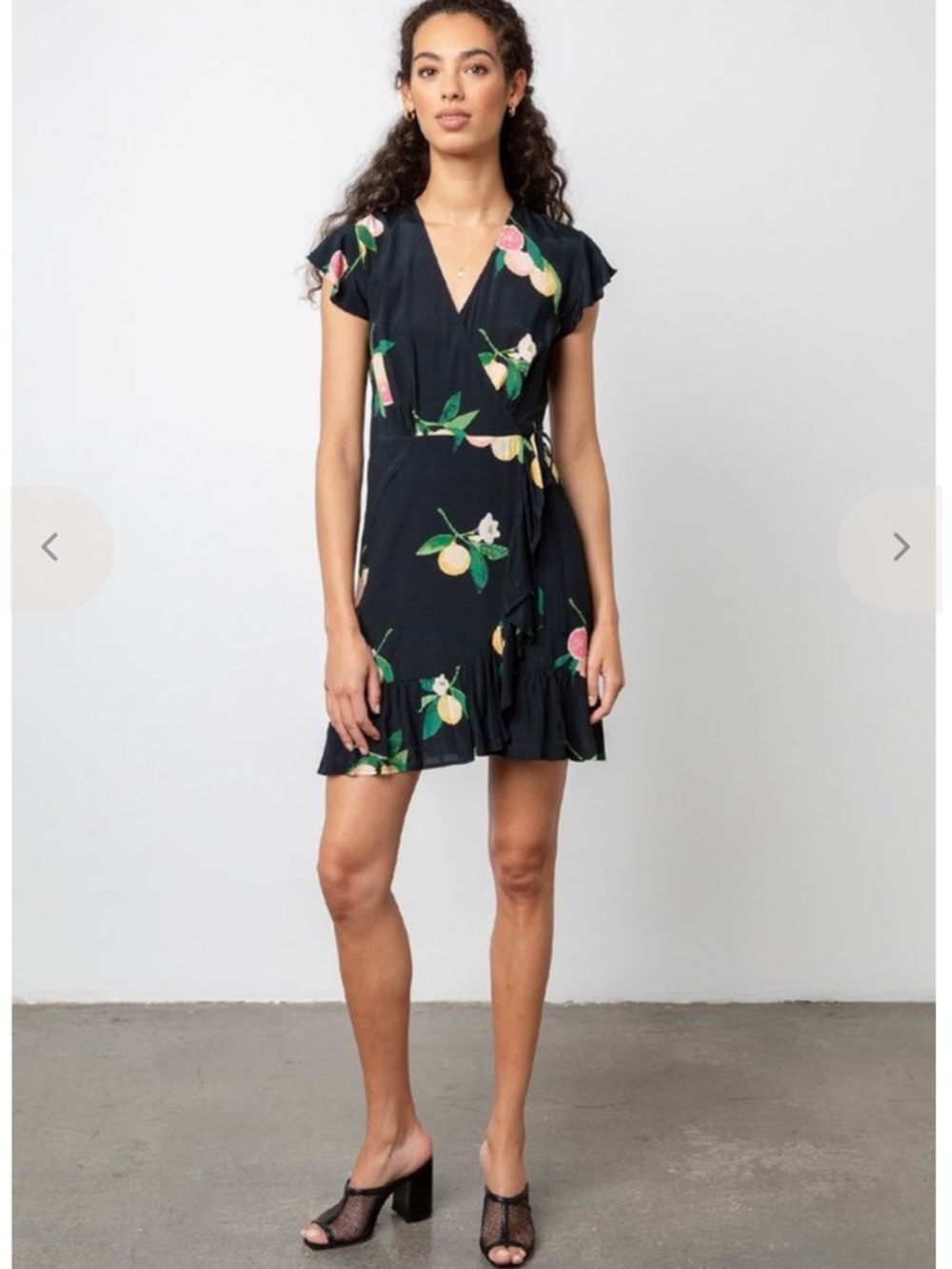 Rails Koreen Wrap Mini Dress Black with Grapefruit Print Small
